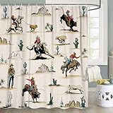 JAWO Western Shower Curtain, Farmhouse Country American West Western Shower Curatain, Wild West Cowboy Horse Bathroom Accessories Set with Hooks, 72X72inch, Beige