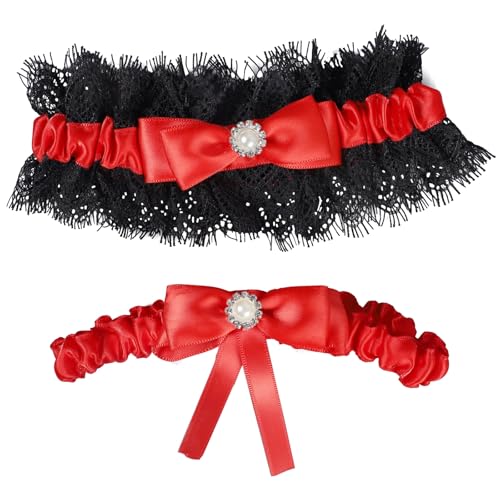 Image of Lace Wedding Garters for Bride with Pearl Party Prom Leg Garter Belt
