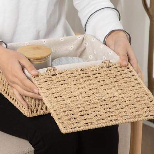 Paniers Rangement Tressés x3 avec Couvercles Beige Kongming