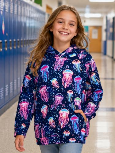 Image of uideazone Girls Graphic Hoodie, Long Sleeve Hooded Sweatshirt 4-14 Years
