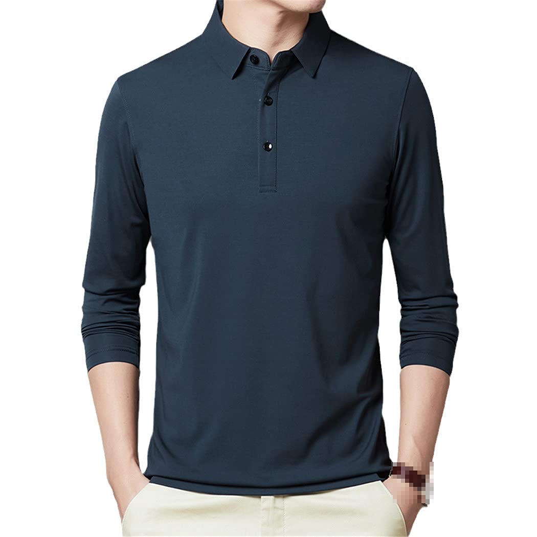 Polo a maniche lunghe del cotone degli uomini, abbigliamento esile della maglietta di colori solidi classici maschili