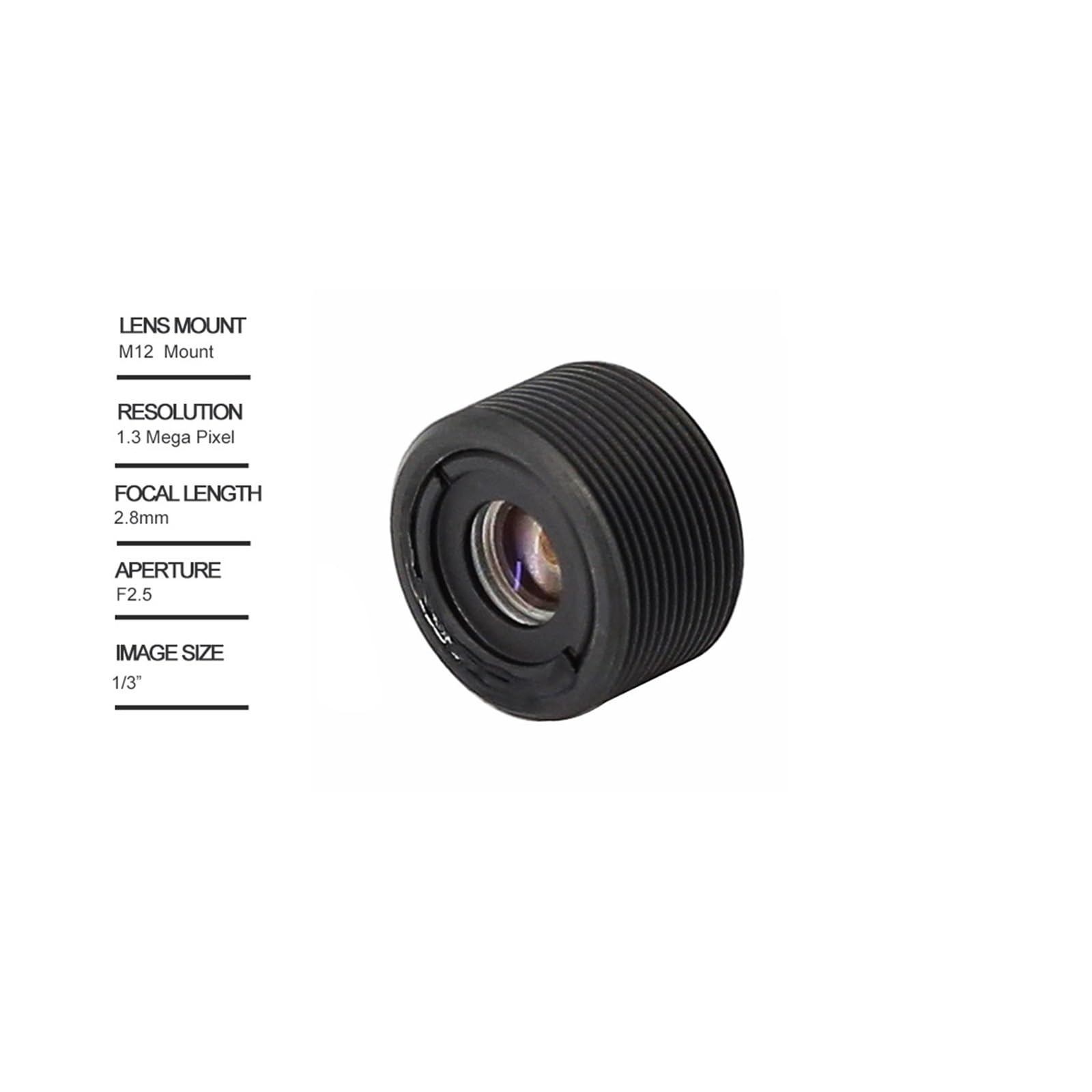 Obiettivo CCTV Pinhole 2,8 mm 1,3 Megapixel 1/3" F2,5 M12 Supporto for Telecamera di sorveglianza videocitofono