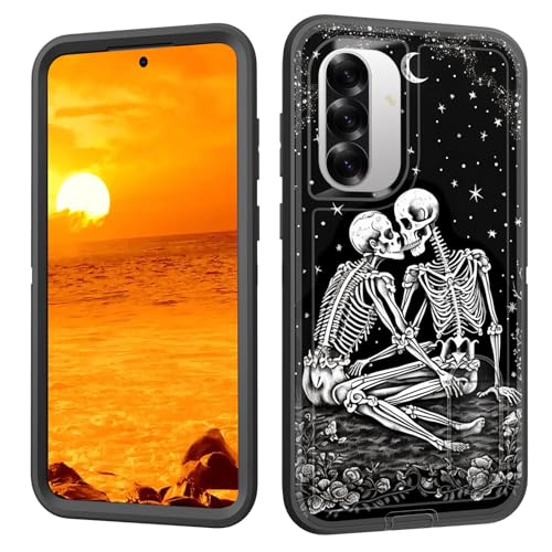 BFUKVOU for Galaxy A36/A56 5G Case with Built in Kickstand,Shockproof/Dustproof/Drop Proof 3-Layer Military Grade Protective Cover for Samsung Galaxy A36/A56 5G 6.7",Skulls Kissing Lovers Skeleton - image 1