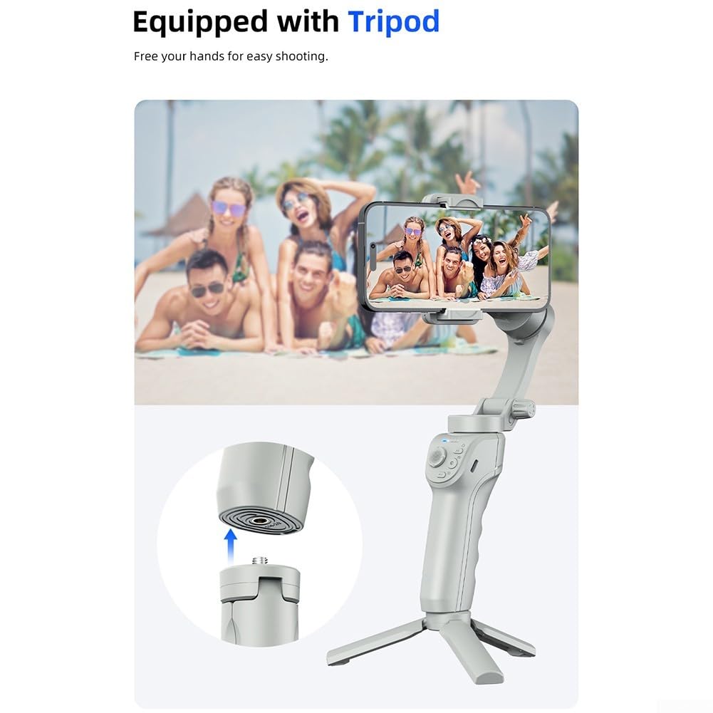 Gimbal inteligente de 3 ejes para smartphone con seguimiento facial | Trípode de luz de llenado | Interruptor horizontal vertical con un solo clic | Agarre ergonómico a dos manos para