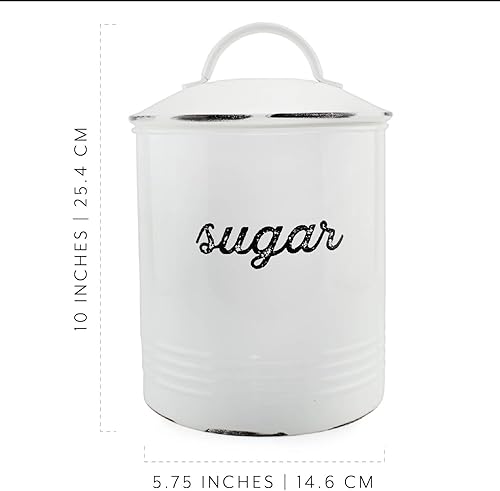 Miniatura 6 de AuldHome - Recipiente de azúcar blanco esmaltado almacenamiento de grapas de estilo rústico envejecido para cocina
