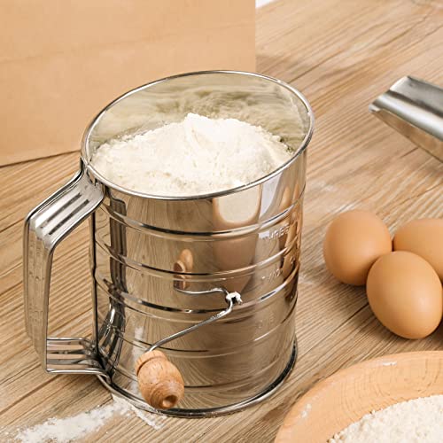 Toresano Flour Sifter, 3 Cup Flour Sifter For Baking Fine Mesh Rotary Hand Crank With Loop Agitator For Quick Sifting thumb #2