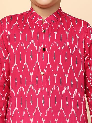 Image of KISAH Kid's Full Sleeves Cotton Blend Knee Length Printed Hot Pink Kurta Pyjama Set (3-4Y)