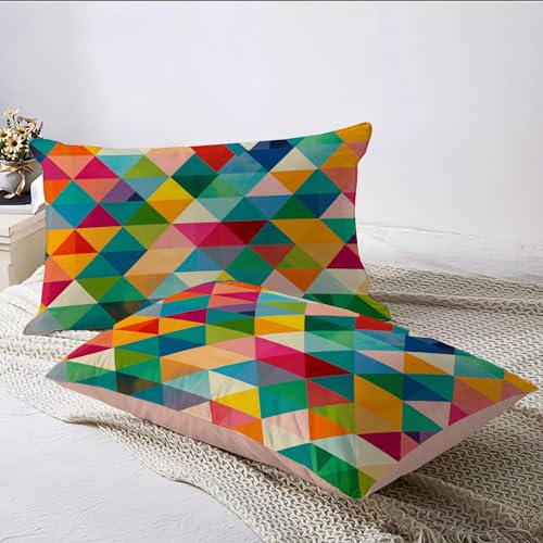 Housse de couette 260x240 triangle rétro géométrique colorée en microfibre - 7