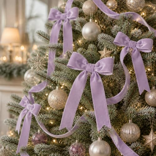 Image of Tsorode 10 Yards Light Purple Velvet Ribbon for Christmas Tree,1 Inch