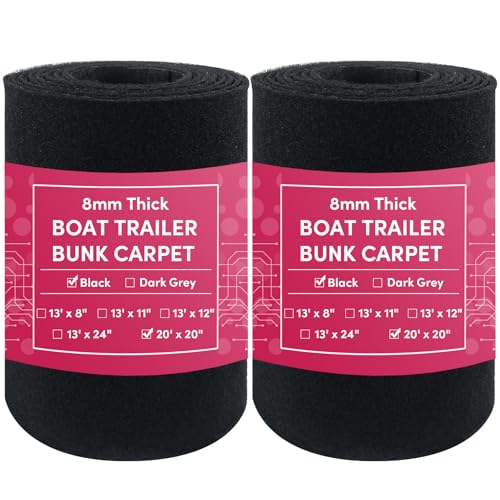 VEITHI Boat Trailer Bunk Carpet Black 20 inch x 20 feet, Boat Bunk Carpet Trailer Bunk for Jet Ski Ramps (2 Pack)