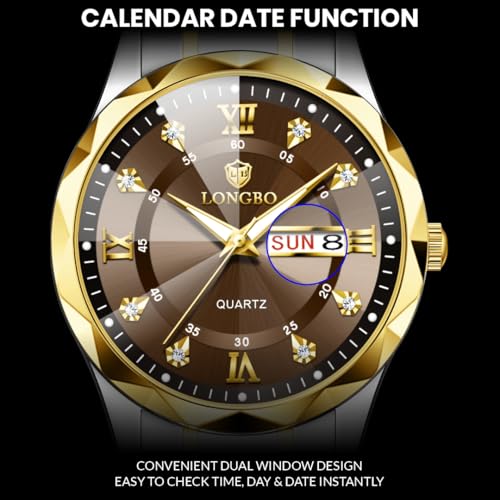 Image of LONGBO Zenith Diamond Analog Watch for Men Business Stainless Steel Watches Luxury Men's Wristwatch | Birthday Gift for Men | Gift for Husband | Gift for Brother