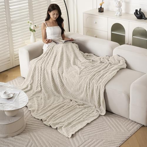 Image of HOKIPO Fleece AC Throw Blanket Double Bed Queen, 200X230 cm / 6.5X7.5 Feet, Beige (AR-6206-BGE)