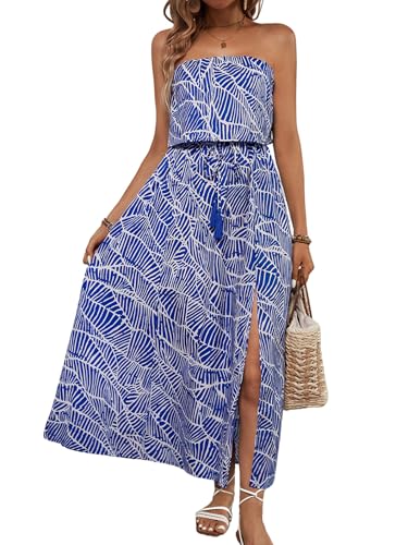 Image of Women's Ruffle Floral Maxi Summer Casual Dress Off Shoulder Wedding Guest Slit Hem Beach Prom Dresses