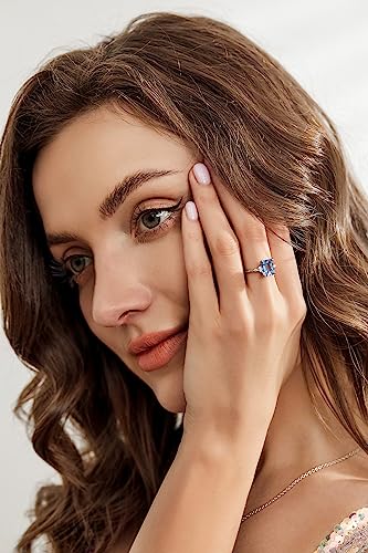 925 Sterling Silver Engagement Rings for Women Created Blue Aquamarine Emerald Round Cut Solitaire CZ Wedding Band Promise Ring for Her Size 5-103