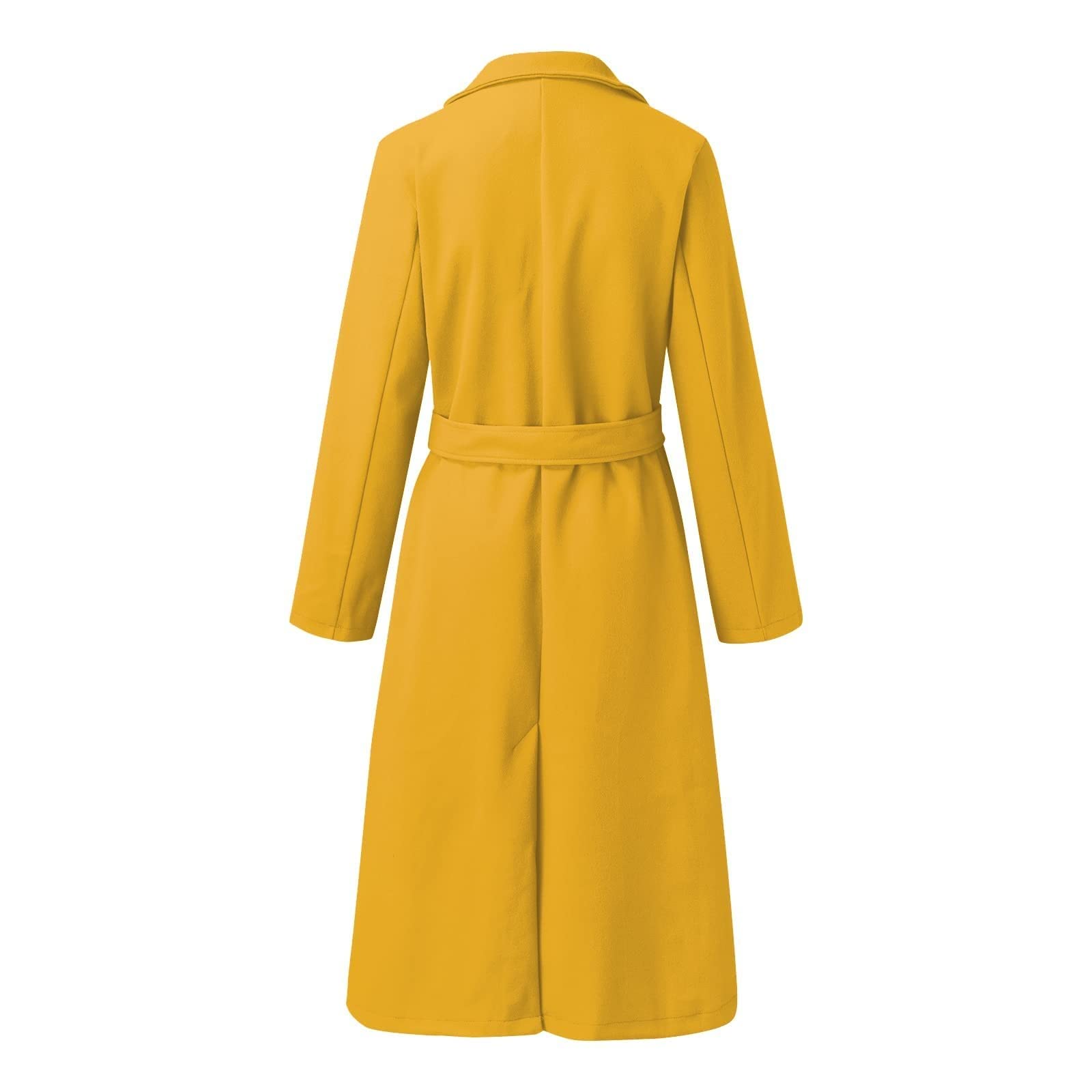 FUPODD Wintermantel Damen Lang Elegant Wollmantel Winter Damen-Mäntel Mit Gürtel Winterjacke Warm Trenchcoat Revers Damenmantel Übergang Lange Mantel Frauen Casual Jacke Outwear Einfarbig Wintercoat