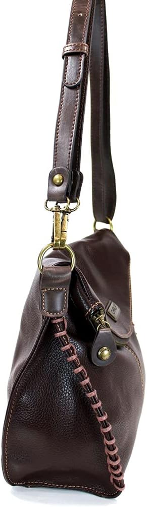 Chala Charming Crossbody Bag Shoulder Handbag With Flap Top and Zipper Dark Brown (Metal Dragonfly with Teal Flower)