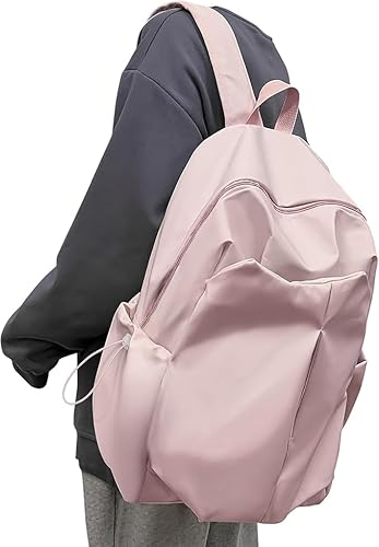 WEPOET Sac à dos d'écolier pour femme, sac à dos décontracté pour ordinateur portable 14 pouces, A5 rose.