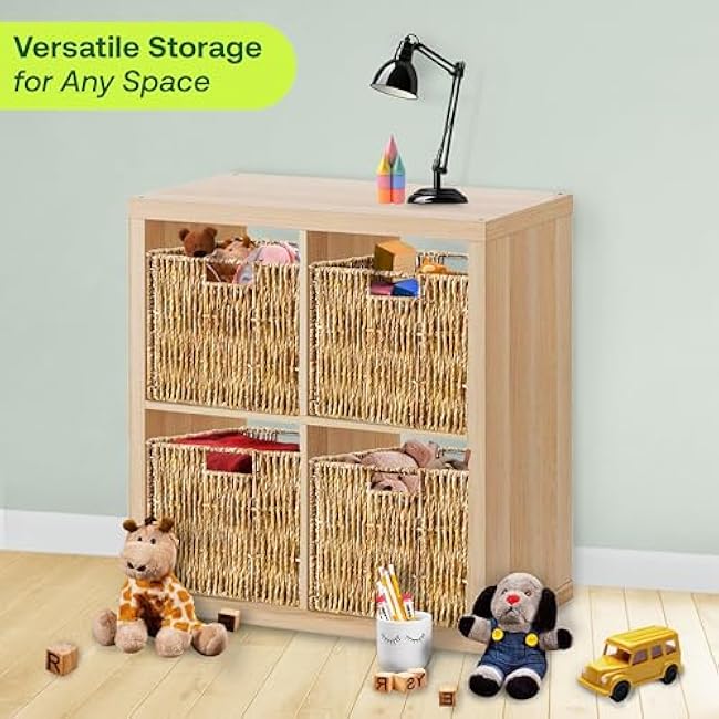 4 Pack 12 Inch Collapsible Wicker Cube Storage Bins | Heavy Duty Foldable Woven Cubby Storage Organizer | Baskets For IKEA Shelves, Office, Closet, Toys - Great for Mother's Day Gift