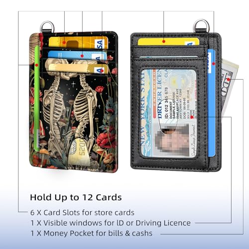 Slim Minimalist Front Pocket RFID Blocking Wallet for Men&Womem, Keep Your Credit Cards and Personal Information Safe, Security Pockets for Business Card Holde, Flower Skull Couple3