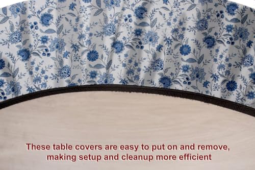 Image of The Furnishing Tree Elastic Cotton Round Dining Table Cover 36x36 in Inches Floral Blue on White Base