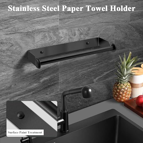 28CM Portarrollos Papel Cocina en Acero Inoxidable, Soporte Rollo Papel Cocina, Porta Rollos de Papel Cocina, Colgador Papel Cocina - Negro - imagen 3
