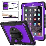 SEYMAC stock Case for iPad 6th/5th Generation, [Full-Body] Protection Case with 360 Degrees Rotating Stand [Pencil Holder][Screen Protector] Hand Strap for iPad 6th/5th/ Air 2/ Pro 9.7 (Purple+Black)