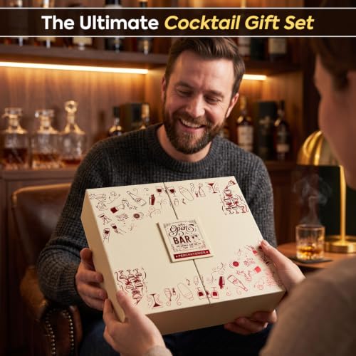 Image of O' Holic by Perch Cocktail Shaker Gift Set|10-Piece Stainless Steel Bartender Kit with Mango Wooden Stand| Accessories for Home Bar|Gift Box for Winters, Birthday, Wedding,Anniversary,Christmas|Golden