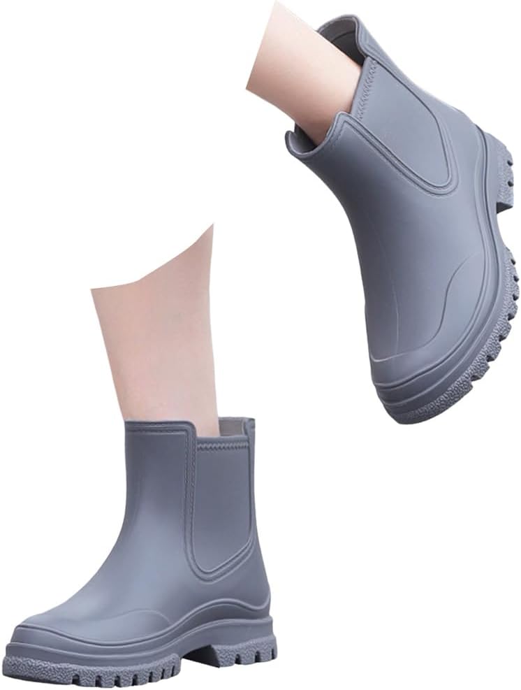 Womens Rain Boots Wide Width Ankle Rain Boots for Women Fashion Waterproof Platform Rubber Chelsea Rainboots Comfortable Non Slip Outdoor Work Garden Short Shoes for Fishing, Gardening