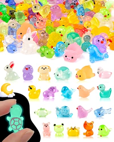 FEXIA 100 Pcs Luminous Mini Resin Animals 20 Types Glow in the Dark Tiny Figurines Bulk Set for DIY Garden Aquarium Micro Landscape and Party Decoration Desk Pets and Miniature Accessories
