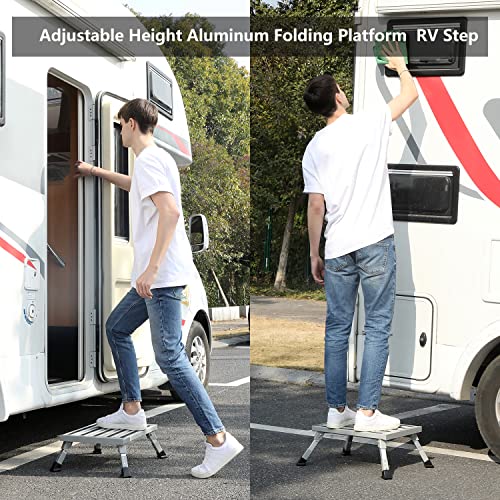 Safety Rv Steps 19" X 14.5" Large Rv Step Aluminum Folding Platform And Ladder With Non-Slip Rubber Feet More Stable Supports Up To 1500Lbs #TOP2