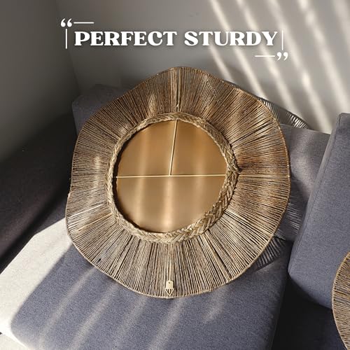 Chi An Home 24 inches Length Extra Large Coastal Boho Wavy Mirror with Natural Jute Metal Frame Farmhouse Wall Decor Bohemian Mirror for Bathroom or Bedroom Handwoven Bohemian Wall Decor - Image 4