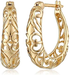 Amazon Collection 18k Yellow Gold Plated Sterling Silver Filigree Round Hoop Earrings