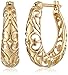 Sterling Silver Textured Filigree Round Hoop Earrings (0.7 inches)