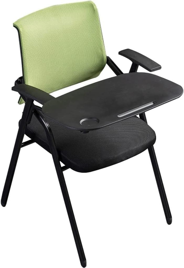 Black Folding Office Chair with Writing Pad Comfortable Armchair for Conference Room Staff Training