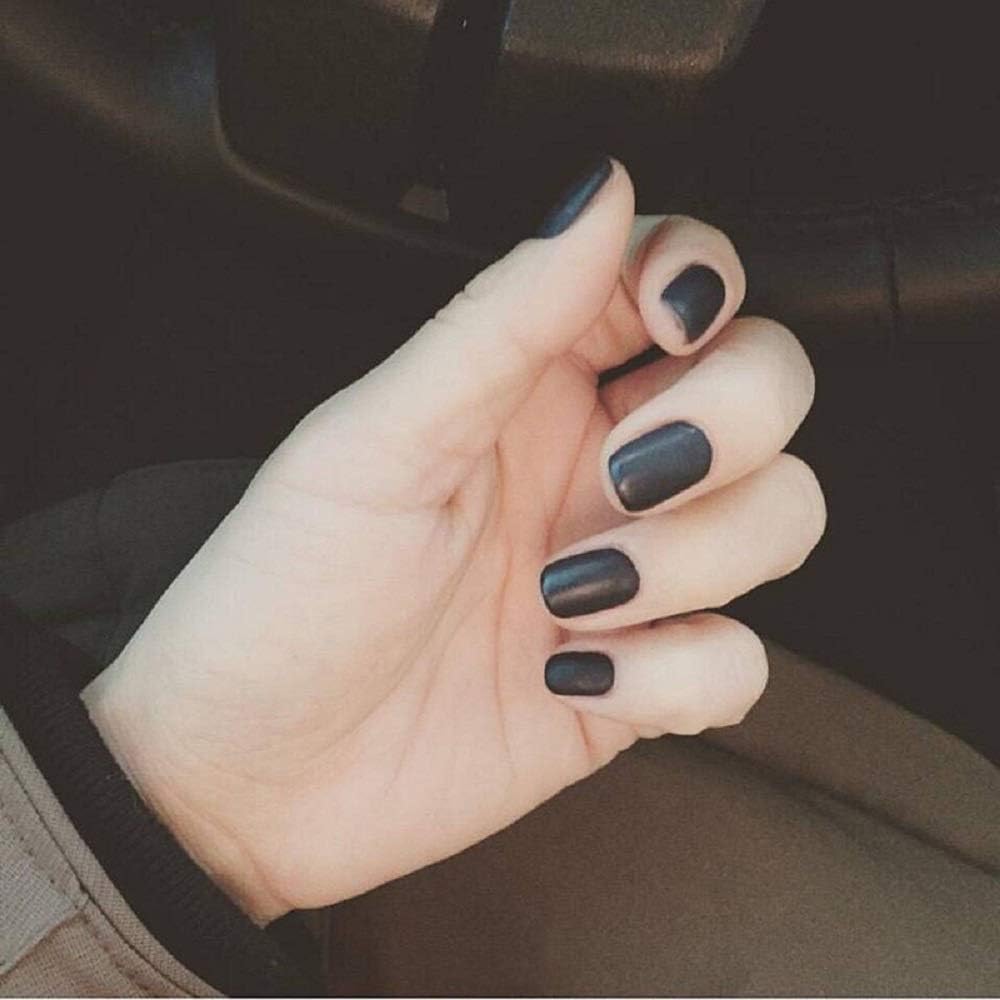 Ztcily 24Pcs Short Square False Nails Black, Press on Nails Black, Short Square French Tip False Nails Women Girls - Image 2