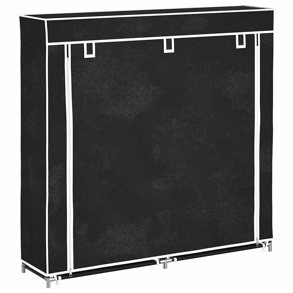 Zapatero de tela con cubierta, 115 x 28 x 110 cm, color negro