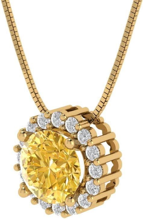 Clara Pucci 1.16 cttw Yellow Simulated Diamond Yellow Gold-Plated Silver Necklace and Pendant for Women (18" Box Chain,Round Cut,6.5mm) - Image 2