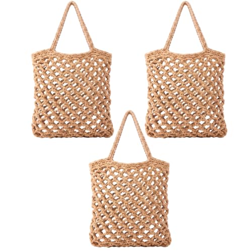 Image of Honeydak 3 Hanging Baskets, Light Linen, Mesh, Cotton Rope