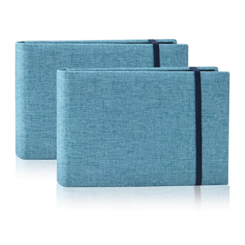 2 Pack Klein Fotoalbum Einsteckalbum für 200 10x15 Fotos, Small Pocket Photo Album Mini Fotobuch Schwarze Seiten Fotoalbum zum Einstecken mit Leinen Einband für Hochzeit Baby Urlaub Geburtstag (Blau) Cover