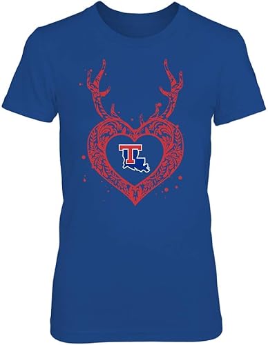 FanPrint Louisiana Tech Bulldogs T-Shirt - Deer Pattern Heart - Team - Women's TeeRoyal 3XL