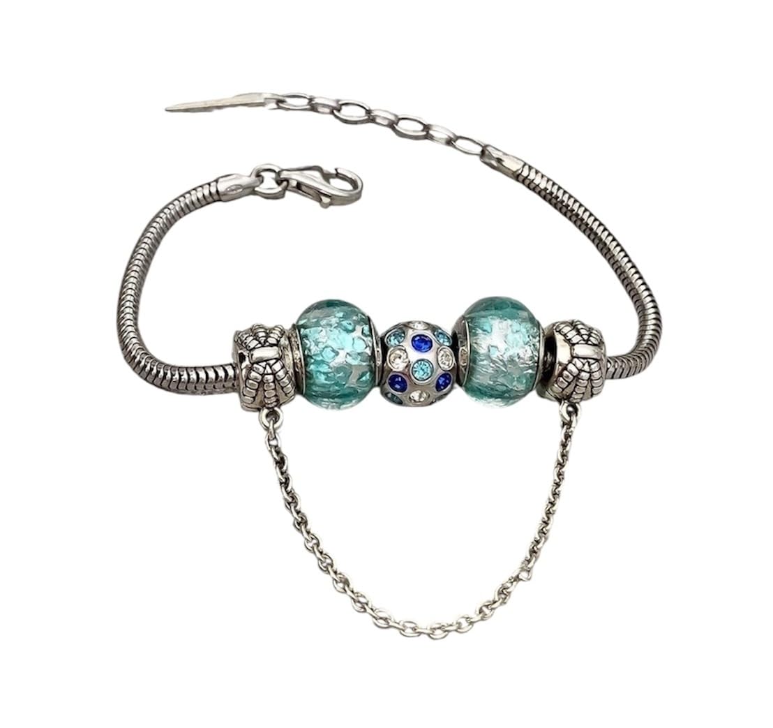 Bracciale con charm, in vetro di Murano e argento 925 rodiato