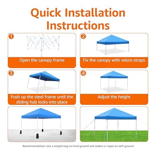 Image of Amazon Basics Outdoor Pop Up 10 x 10 Canopy Tent for Events, Portable with Easy Setup, Sun Shelter for Outdoor Activities, Includes Wheeled Carry Bag, 8 Pegs, 4 Ropes, 4 Weighted Bags, Blue