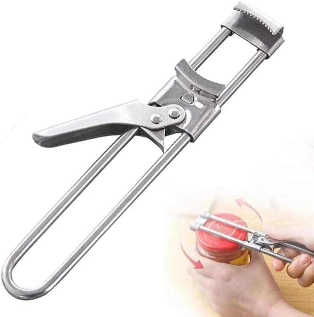 Bottle Opener & Jar Opener for Weak Hands, Adjustable Stainless Steel Can Opener, Multifunctional Jar Lid Opener Gripper for Seniors with Arthritis, Pack 1, Silver