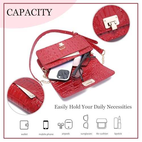 Image of Makcr Joacbv Small Crocodile Crossbody Cell Phone Purse for women Vegan Leather Clutch Wallet with Leather Shoulder Strap | Small
