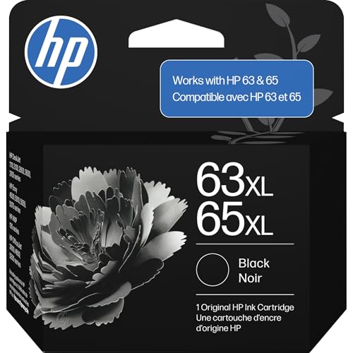 HP 63XL 65XL Black High-Yield Ink Cartridge | Works AMP; DeskJet 1100, 2100, 2600, 3600; Envy 4500, 5000; OfficeJet 3800, 4600, 5200 Series | B7RT5AN Works with Both 63 and 65 Ink