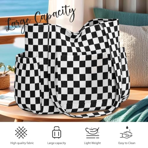 Large Capacity Corduroy Tote Bag for Women Aesthetic Checkerboard Bag - image 8