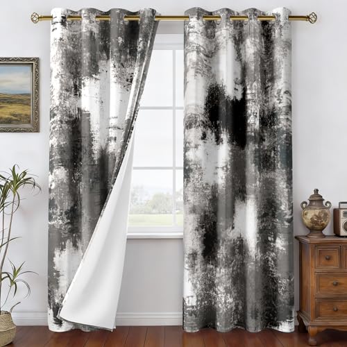 Image of Asuexpect Abstract Curtains 2 Panels Abstract Rust Curtain Room Darkening Grommet Window Drapes Modern Decorative Window Treatments for Bedroom Living Room, 52x63 Inches, Black Grey