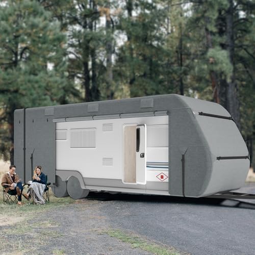 VEVOR Wohnwagen-Schutzhülle für 8,5-9,4 m Wohnwagen, Wohnwagenabdeckung aus Oxford-Gewebe wasserdicht Winddicht, Universal-Wohnwagenhülle mit Aufbewahrungstasche, Reparaturflicken, Gurten