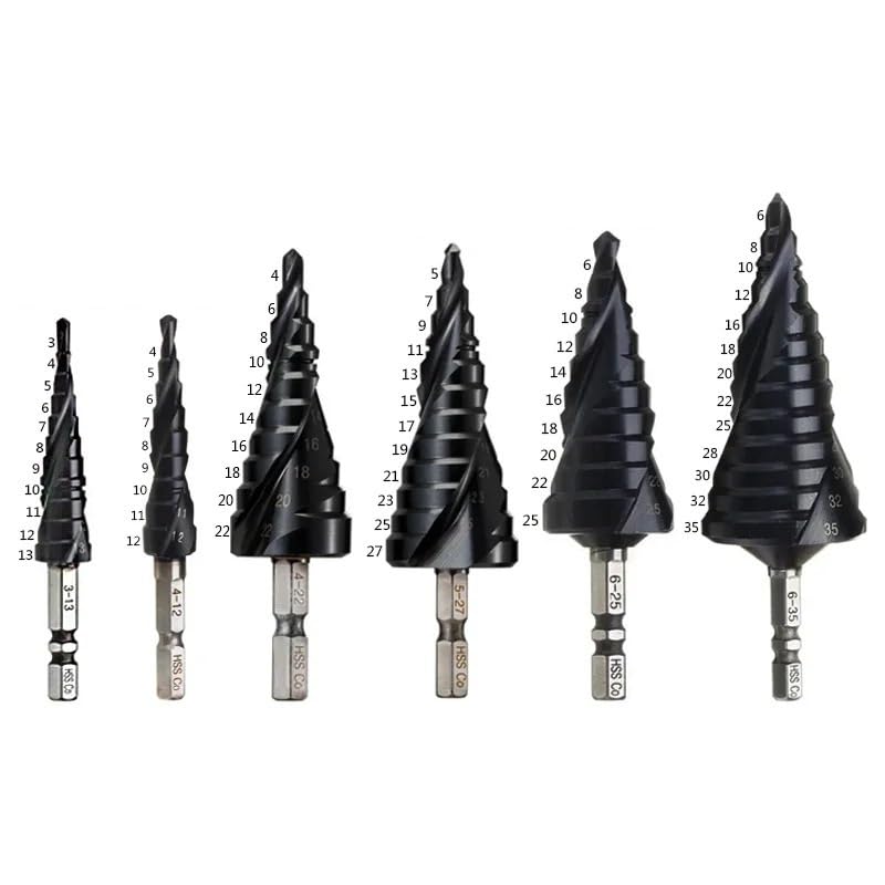 AKOUFAL M35 Cobalt Coated Step Drill Bit 1/4 Inch Hex Shank High Speed Steel Metal Drilling Hole Opener for Stainless Steel(4-22mm)