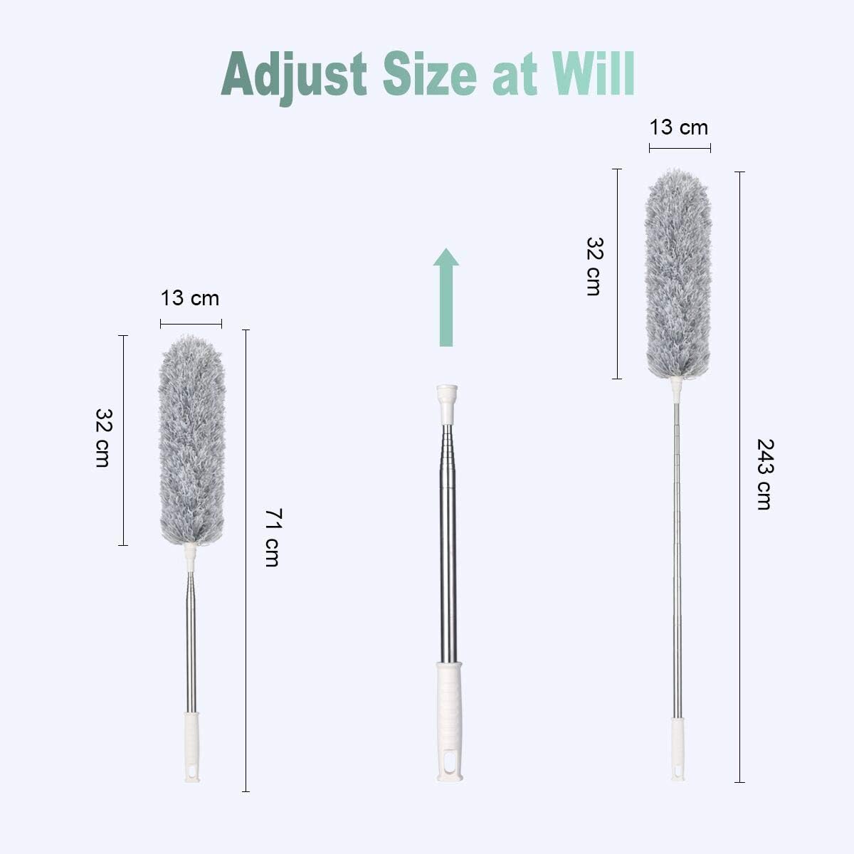 OFFCUP Microfiber Feather Duster, Extendable Dusters with Extra Long 100 inches Telescopic Pole and Bendable Head, Hand-Duster for Cleaning High Ceiling Fans, Cars, Blinds, Cobweb (Grey)